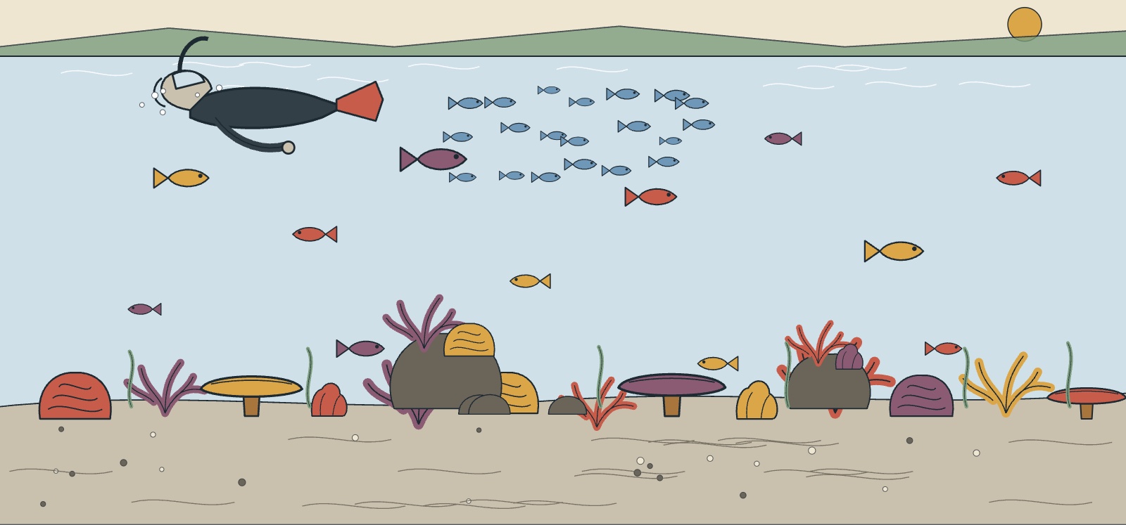 Illustration d'une séance de snorkeling dans le lagon de Saint-Leu, masque, tuba et poissons de récif